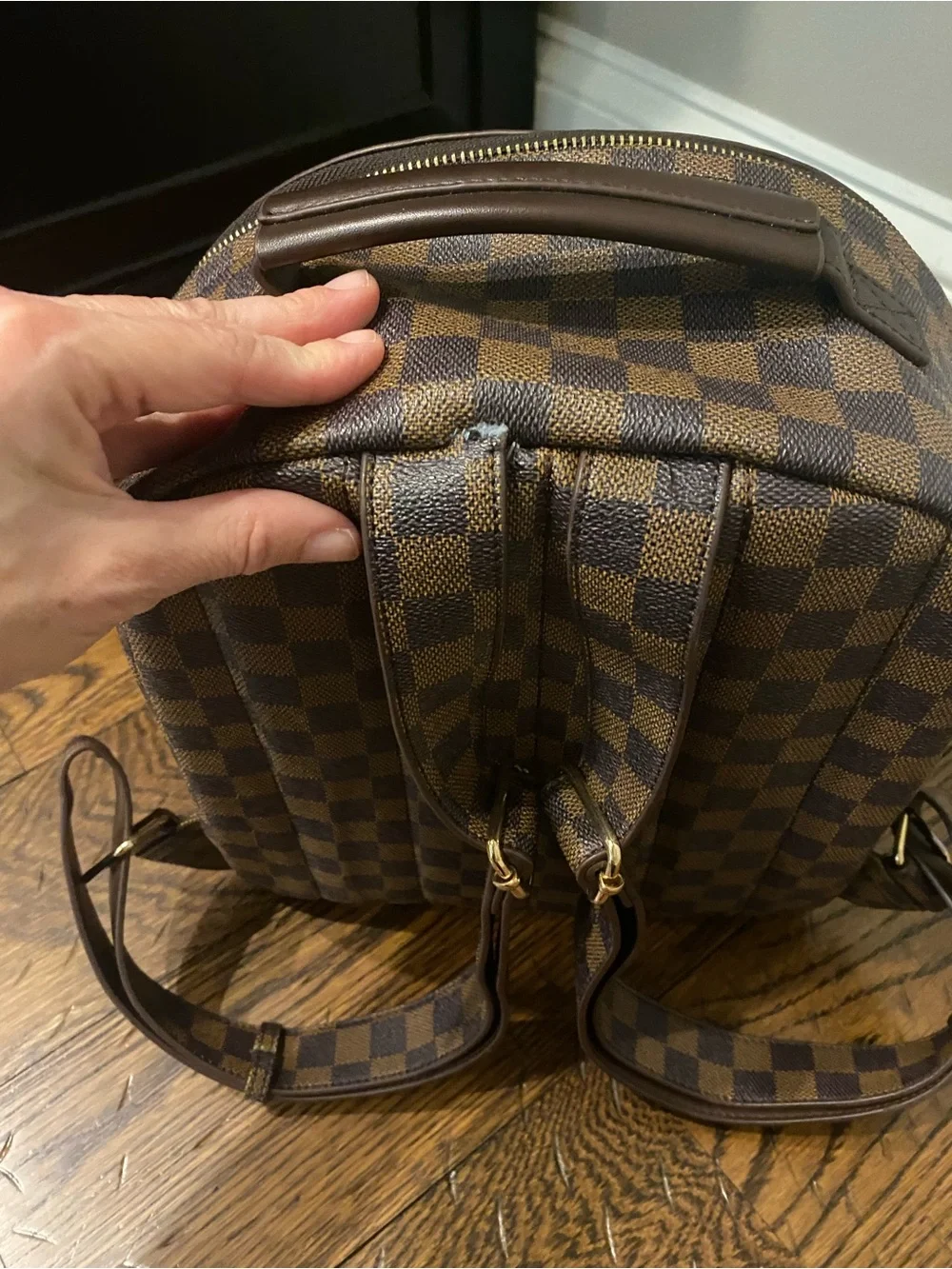 Daisy Rose- Brown Checkered faux leather  Backpack